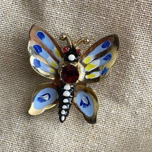 Painted butterfly pin with rhinestones - 1960s vintage costume jewelry